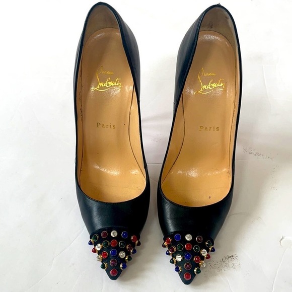Christian Louboutin Black leather Cabo pumps 120mm with multicolor jewels 38 - Picture 2 of 12